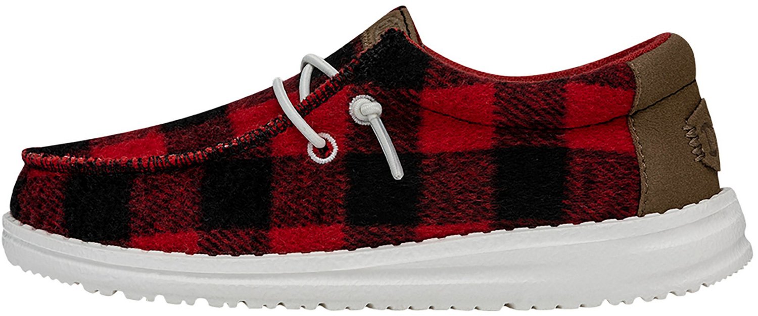 HEYDUDE Boys' Wally Buffalo Plaid Shoes Red/Black, 11 - at Academy Sports