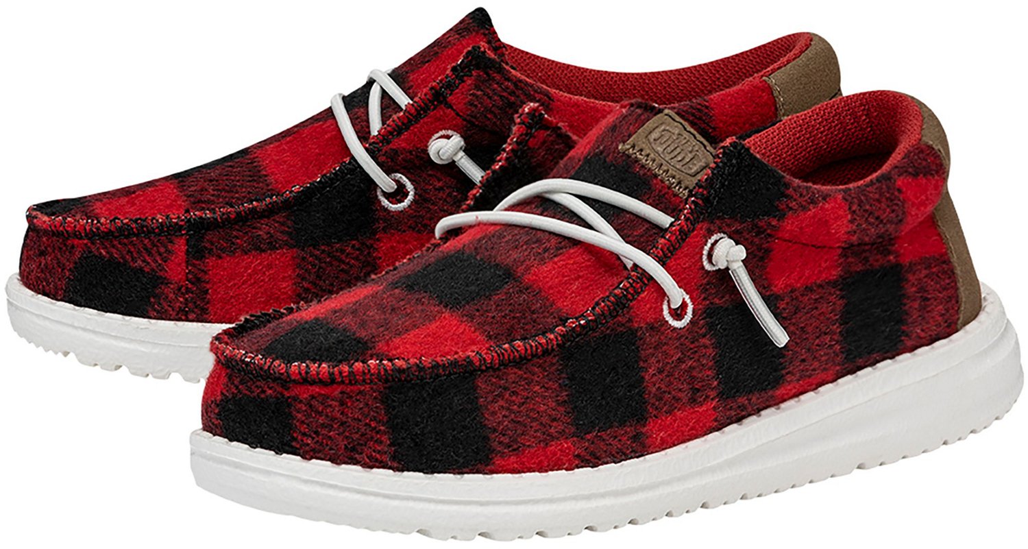 HEYDUDE Boys' Wally Buffalo Plaid Shoes Red/Black, 11 - at Academy Sports