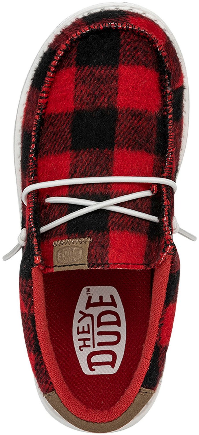 HEYDUDE Boys' Wally Buffalo Plaid Shoes Red/Black, 11 - at Academy Sports