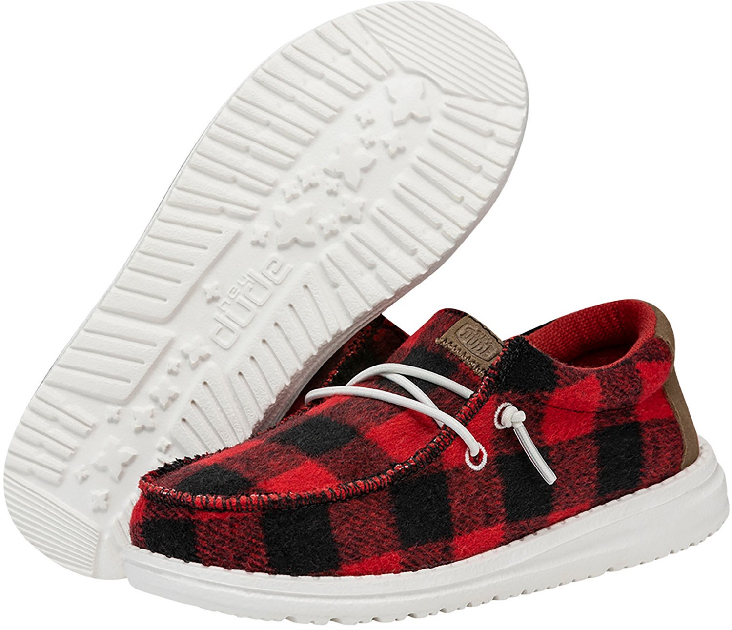 HEYDUDE Boys' Wally Buffalo Plaid Shoes Red/Black, 11 - at Academy Sports