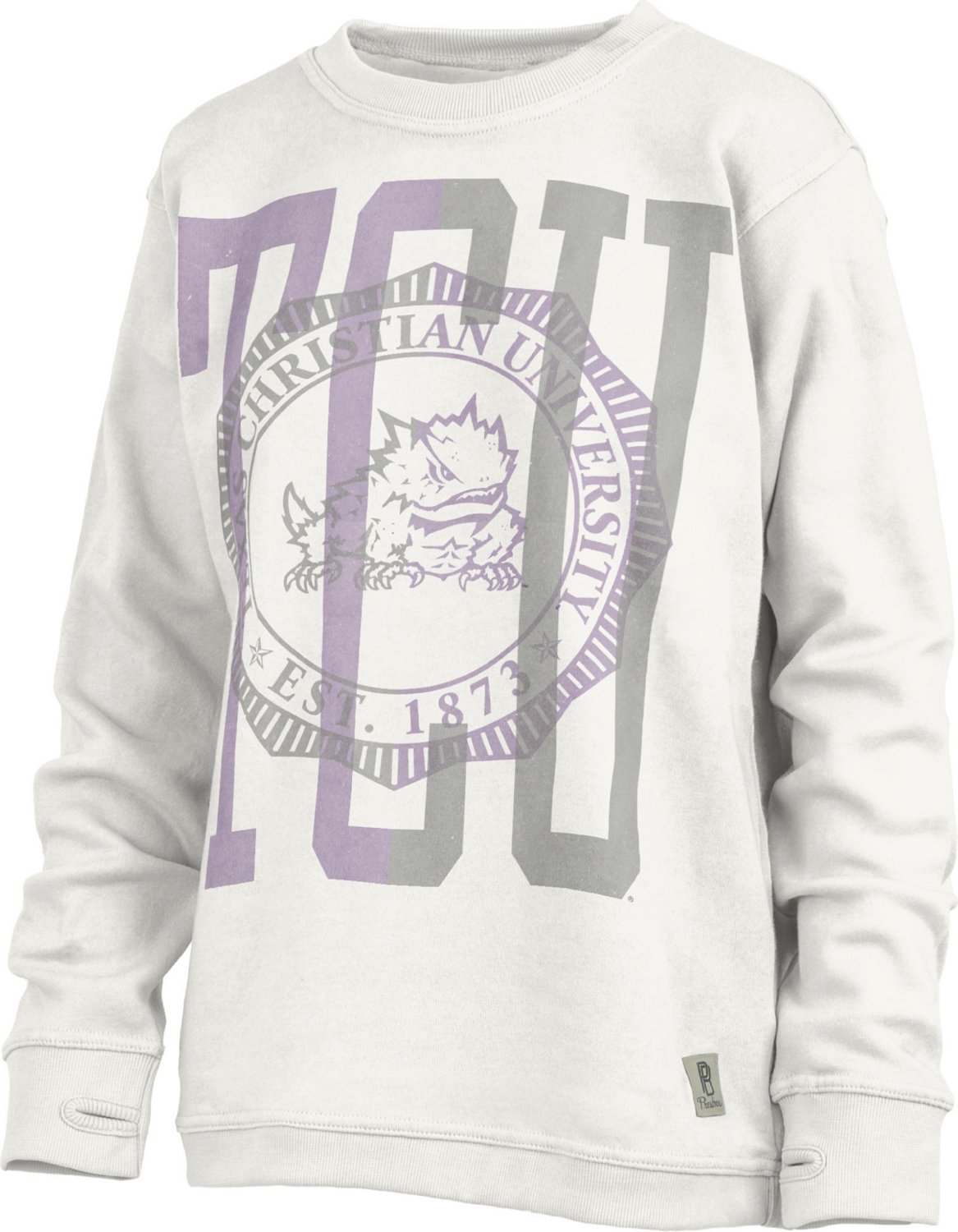 Three Square Women's Texas Christian University Coastal Fleece Shoreline Overprint Block Crew Top