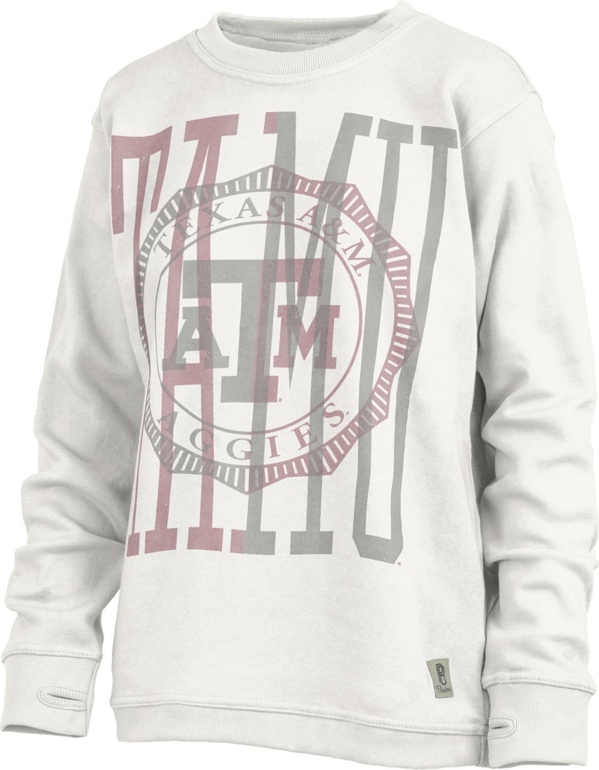 Three Square Women's Texas A&M University Coastal Fleece Shoreline Overprint Block Crew Top
