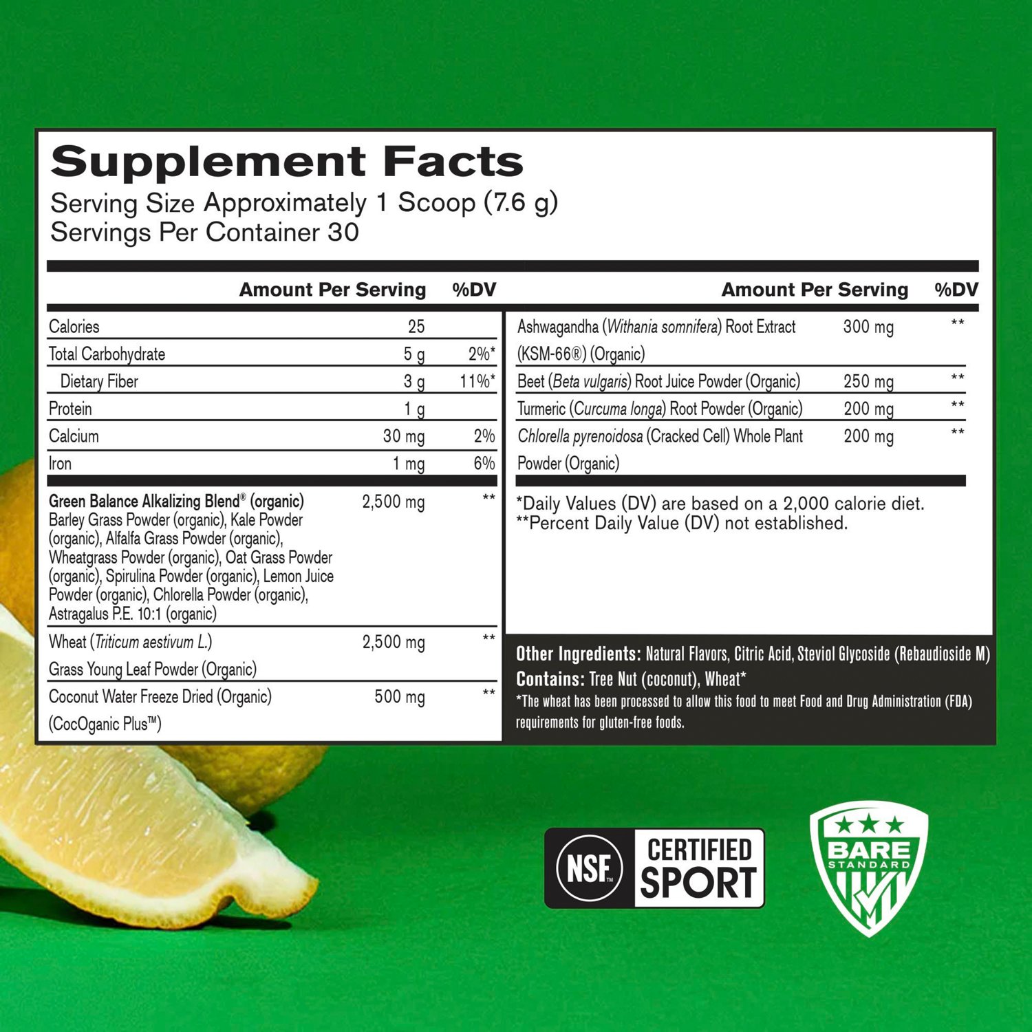 BPN Bare Performance Nutrition Strong Greens Superfood Powerhouse Lemon