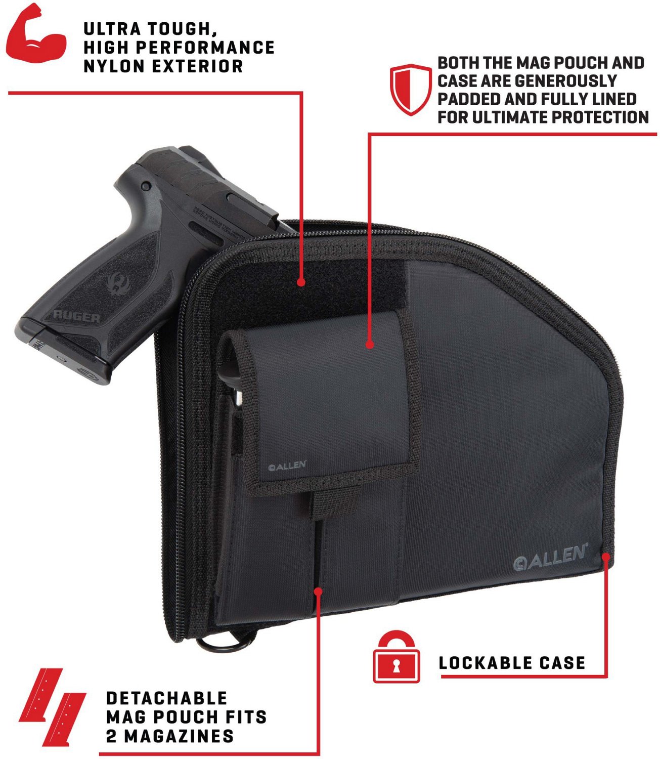 Allen Company Compact 9.5 in Pistol Case with Mag Pouch - view number 4