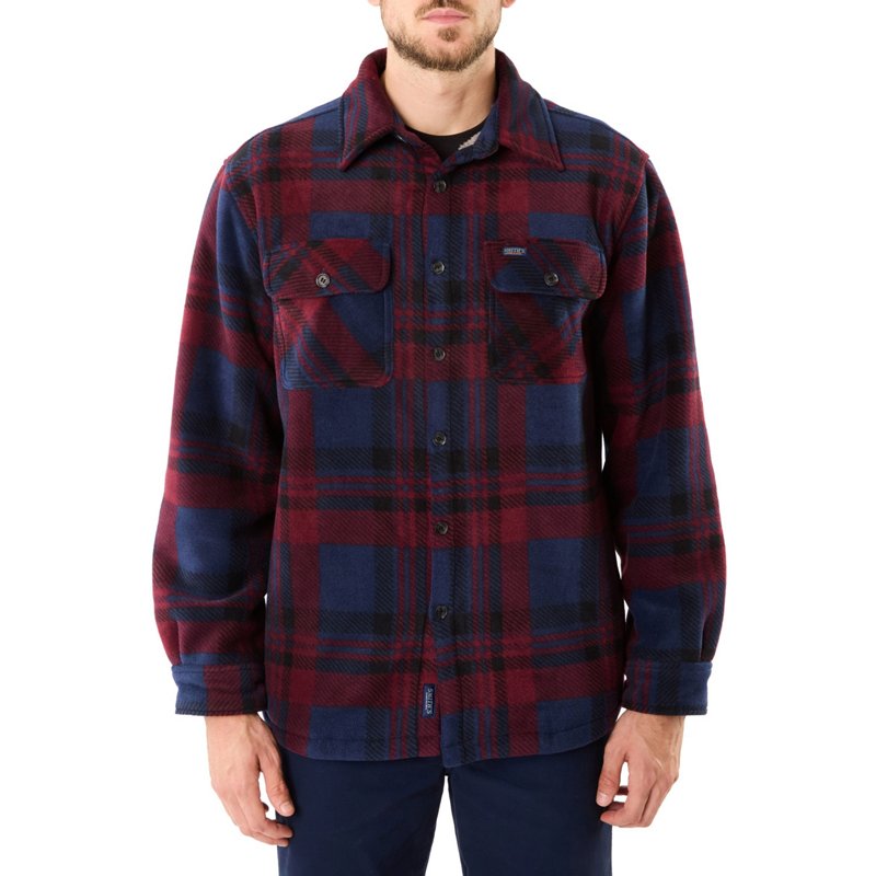 Smith's Workwear Men's Plaid Fleece Shirt Jacket Navy Blue/Burgundy, Medium - Men's Work Jackets at Academy Sports