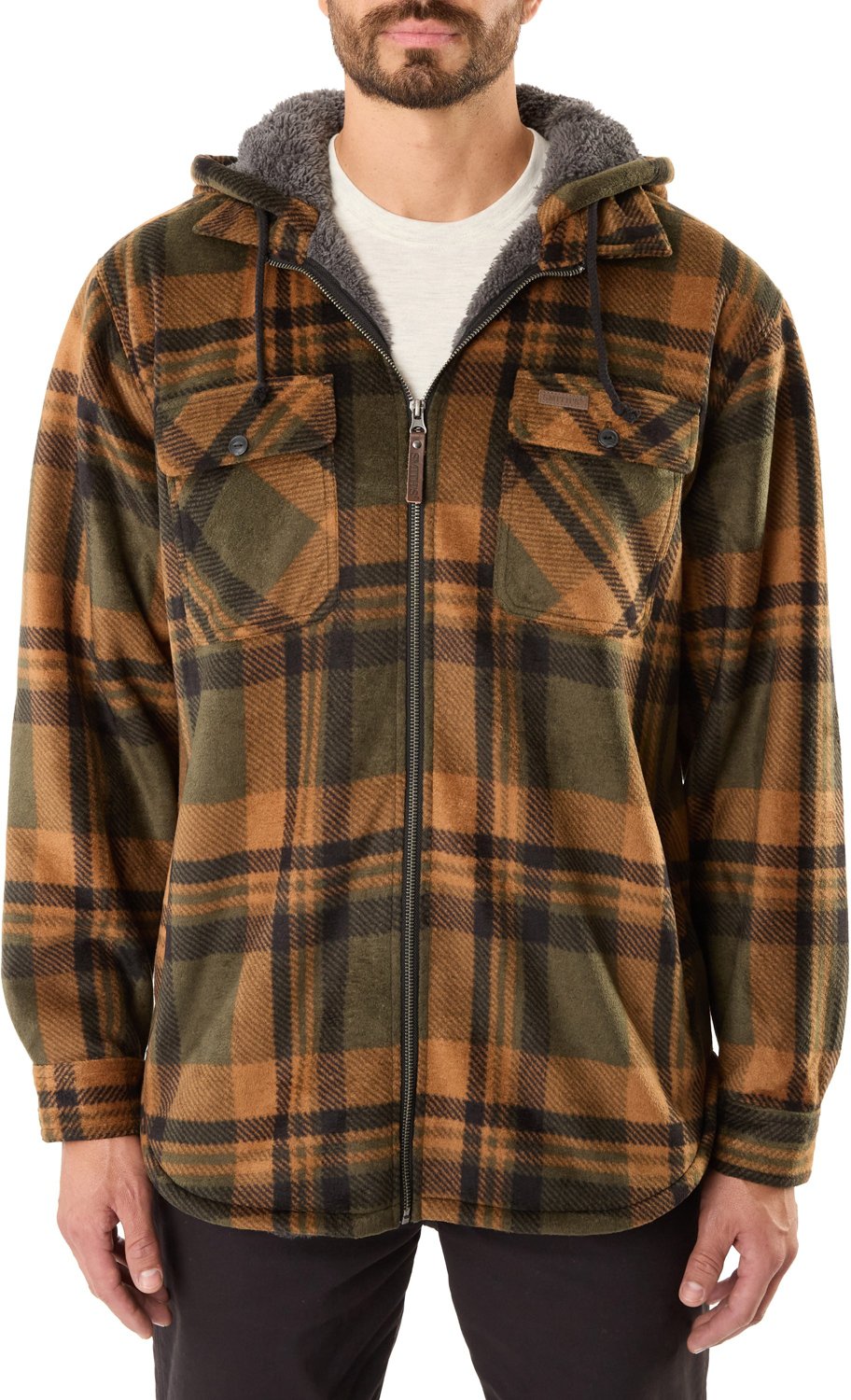 Smith's Workwear Men's Sherpa-Lined Full Zip Hooded Microfleece Shirt ...