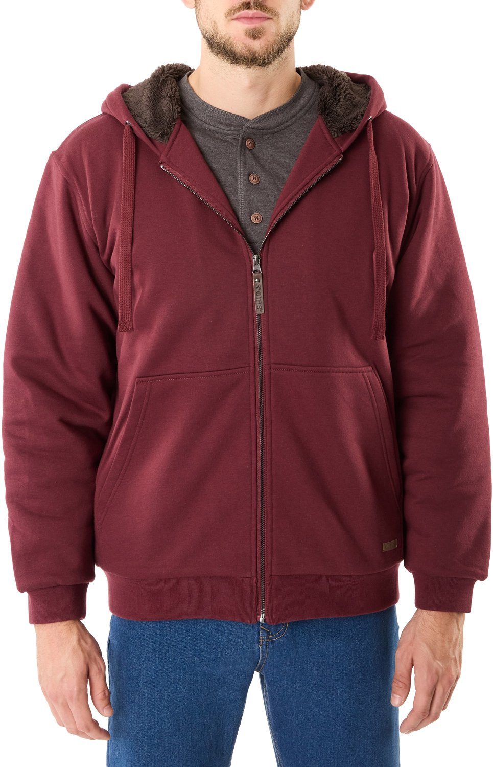 Smith's Workwear Men's Sherpa-Lined Fleece Jacket with Contrast Decorative Stitching