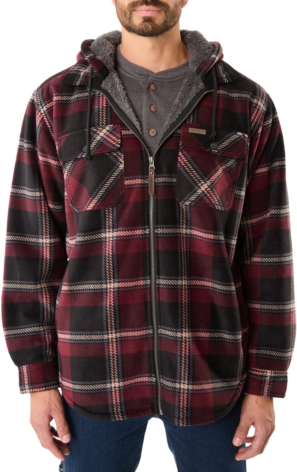 Smith's Workwear Men's Sherpa-Lined Full Zip Hooded Microfleece Shirt Jacket - view number 1