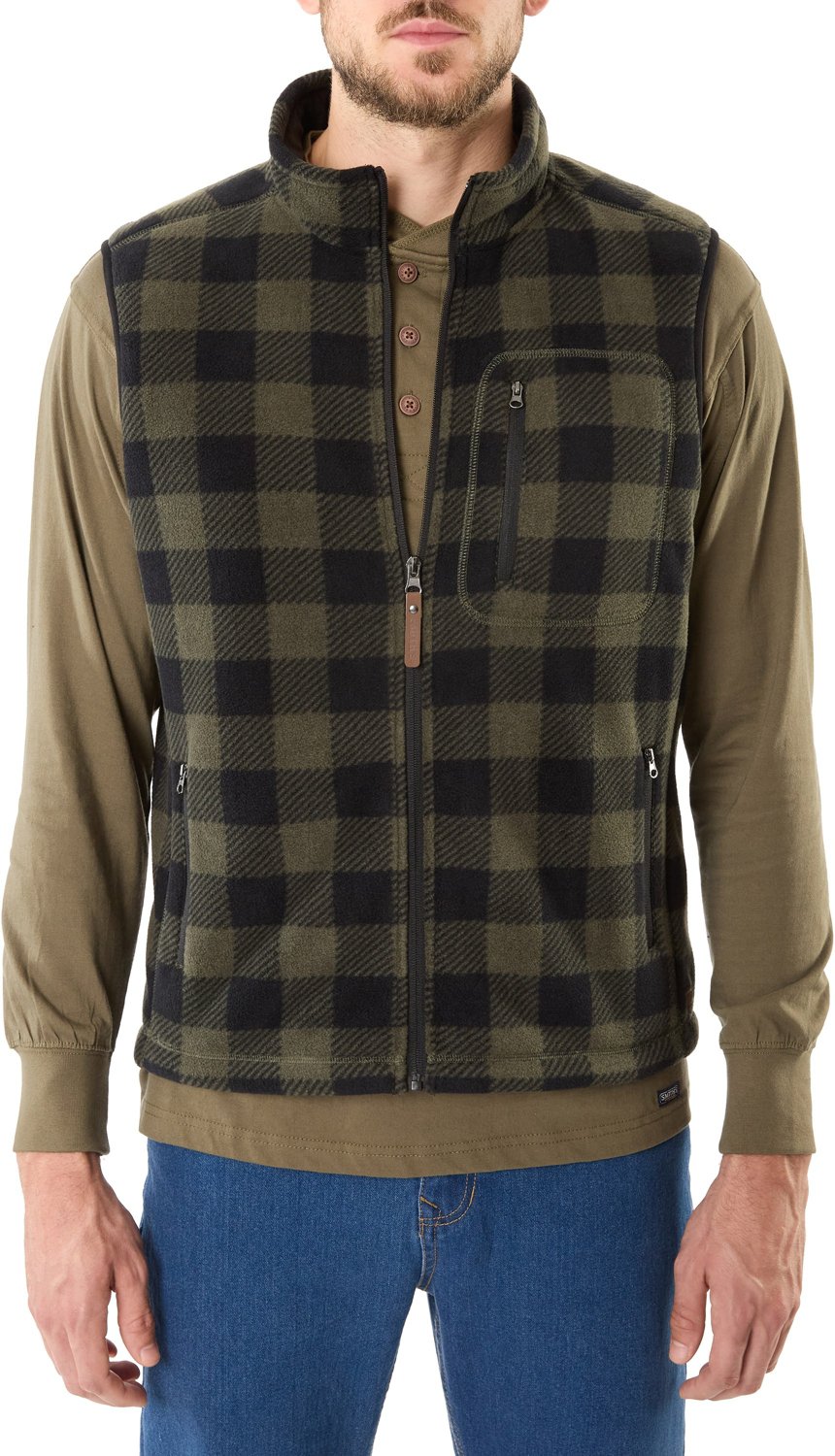 Smith's Workwear Men's Sherpa-Lined Plaid Micro Polarfleece Vest                                                                 - view number 1