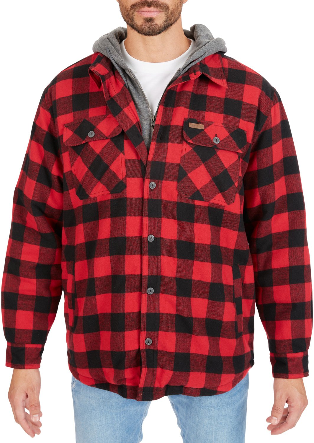 Smith's Workwear Men's Big & Tall Sherpa-Lined Hooded Flannel Shirt Jacket