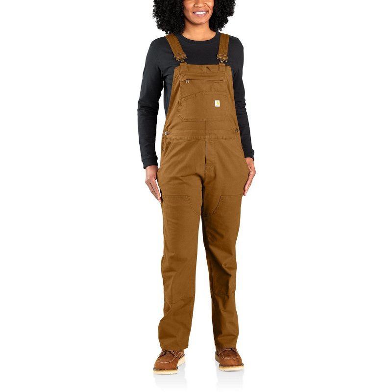 Carhartt Women's Rugged Flex Loose Fit Canvas Bib Overalls Carhartt Brown, Medium - Women's Fishing Bottoms at Academy Sports