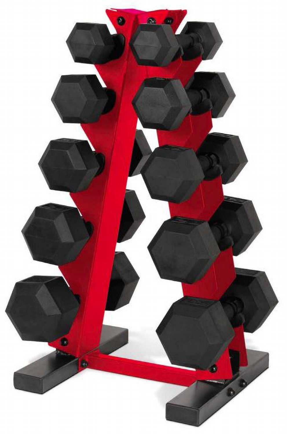 CAP Barbell 150 lb Coated Hex Dumbbell Set with Red Rack Academy