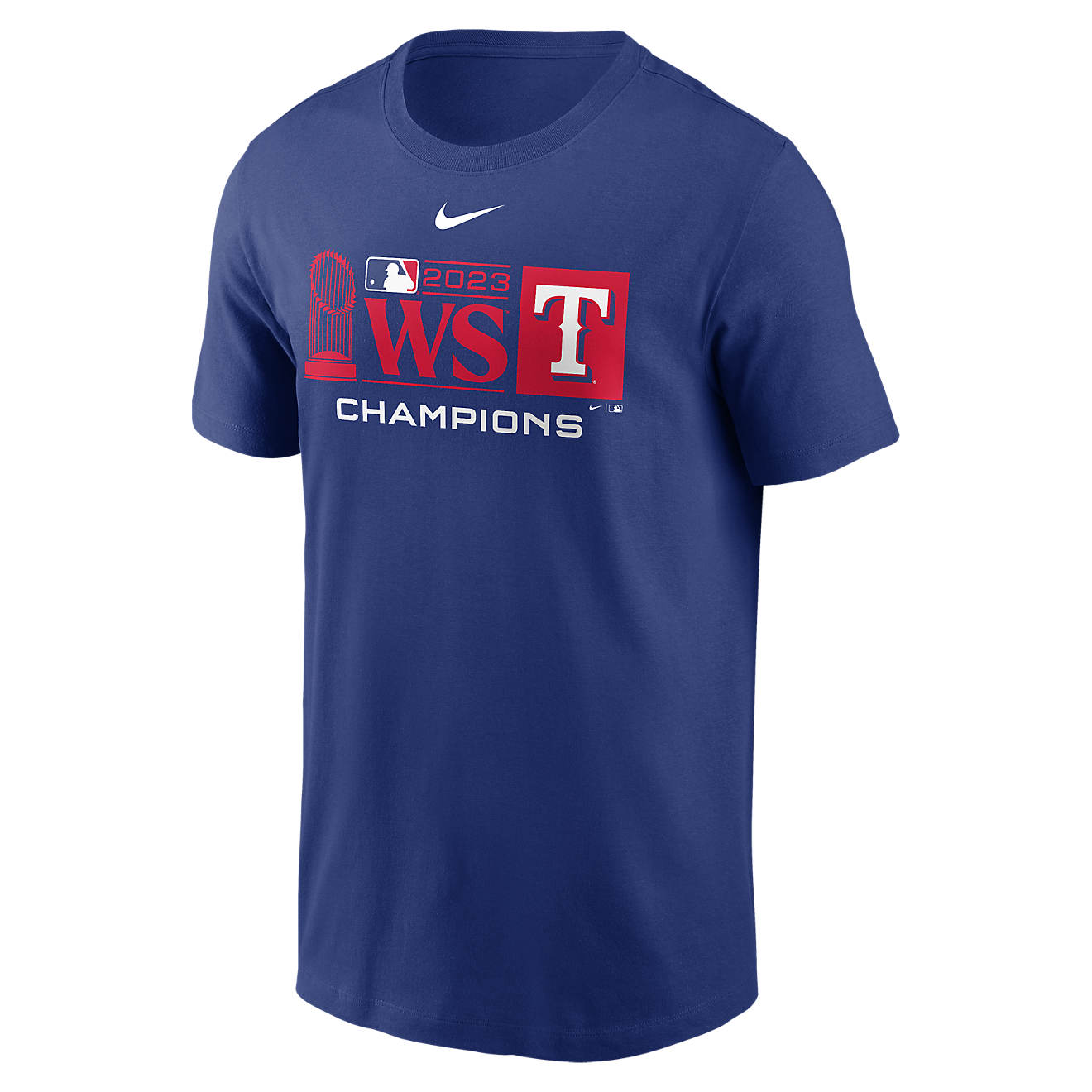 Nike Men's Rangers 2023 MLB World Series Champions Trophy Lockup Short Sleeve T-Shirt                                            - view number 1