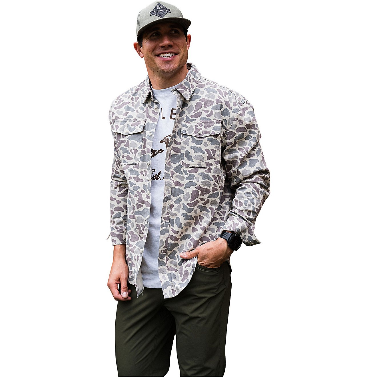 BURLEBO Men's Cotton Twill Button Up Long Sleeve T-shirt                                                                         - view number 1