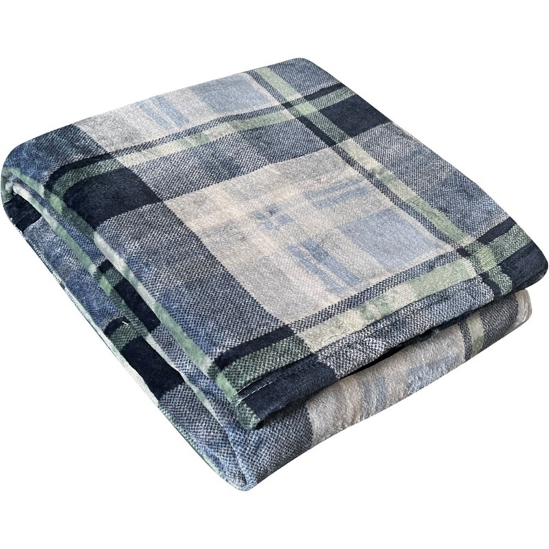 Coleman Hillside Plaid 260gsm Rotary Print Family Blanket Plaid Blue