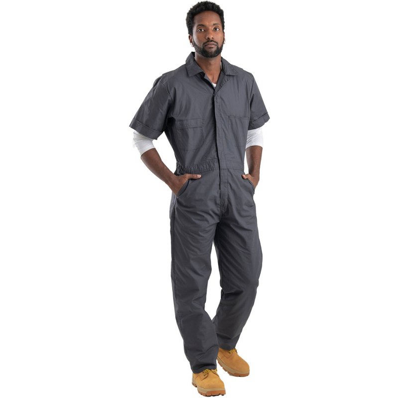 P700CHR360 Small Regular Poplin Short Sleeve Coverall - Charcoal