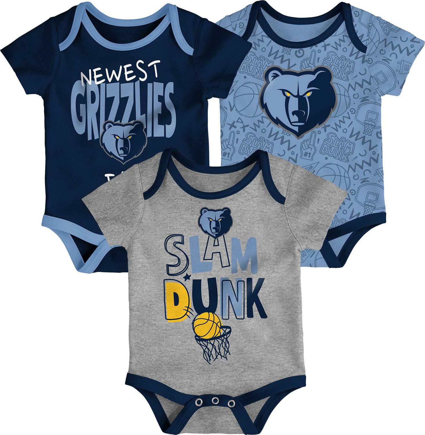 Outerstuff Infants' Memphis Grizzlies Slam Dunk Short Sleeve Creeper Set 3-Pack