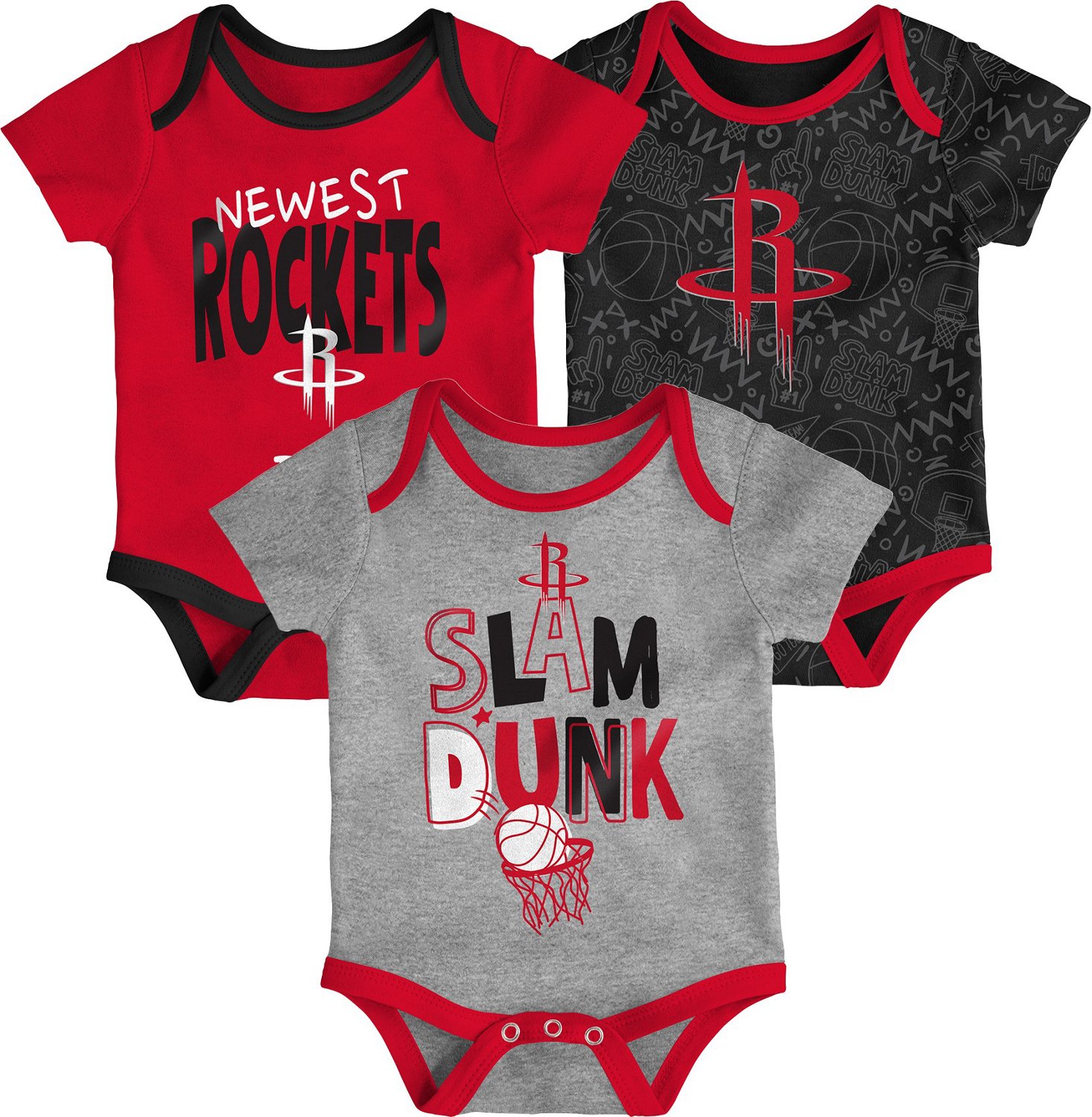 Outerstuff Infants' Houston Rockets Slam Dunk Short Sleeve Creeper Set 3-Pack