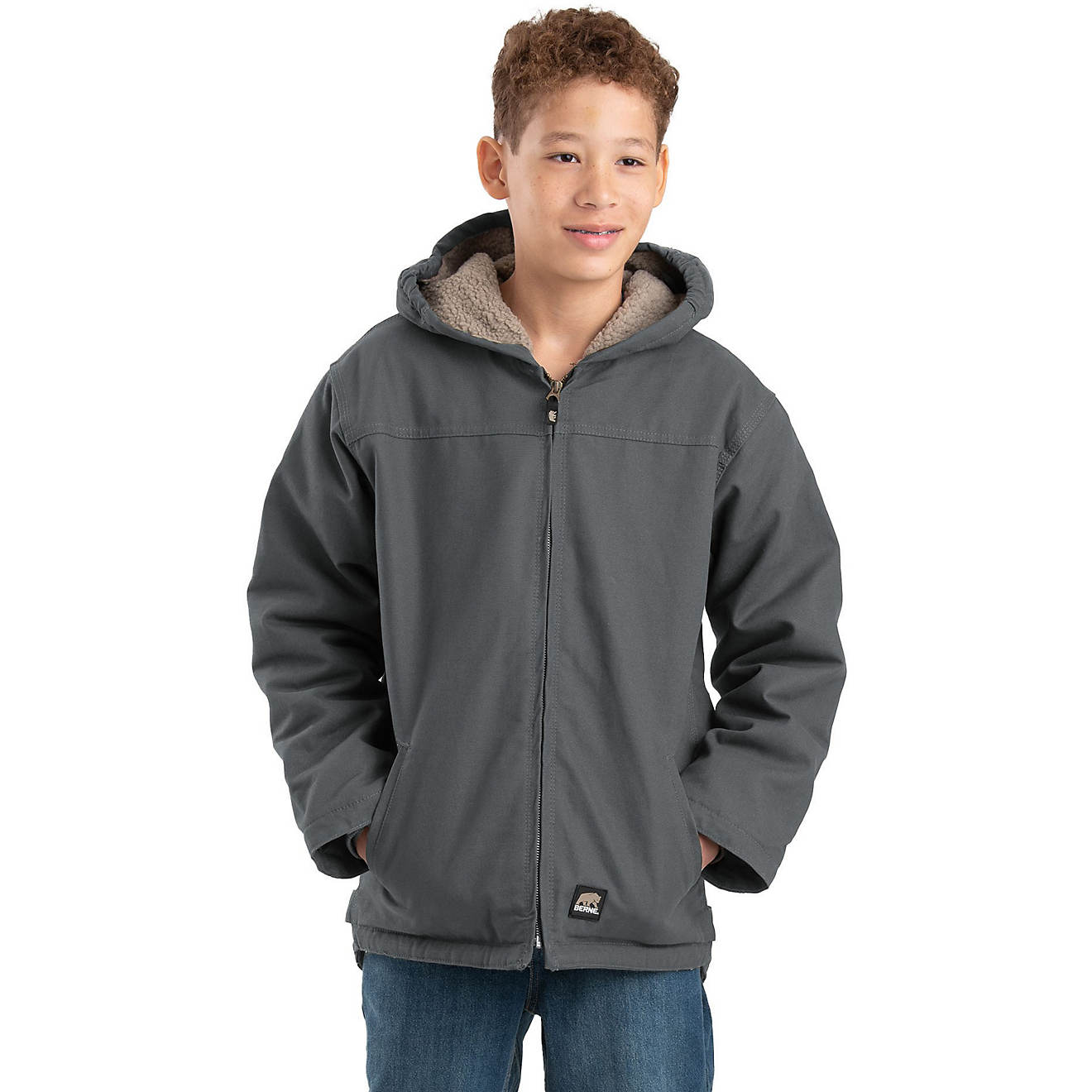 Berne Boys' Sherpa-Lined Softstone Duck Hooded Jacket                                                                            - view number 1
