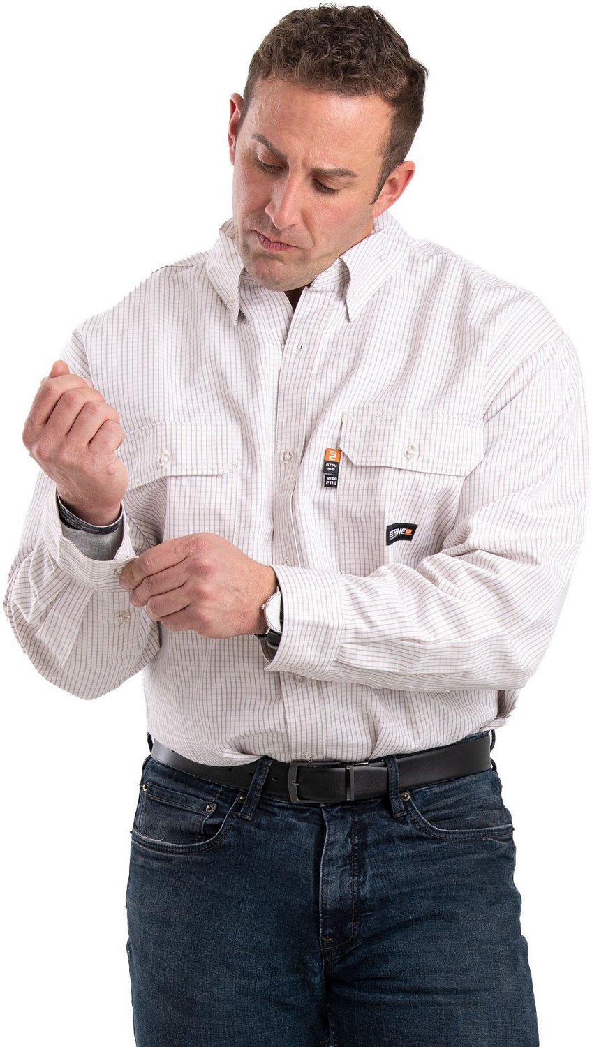 Berne Men's Flame Resistant Button Down Plaid Long Sleeve Work Shirt