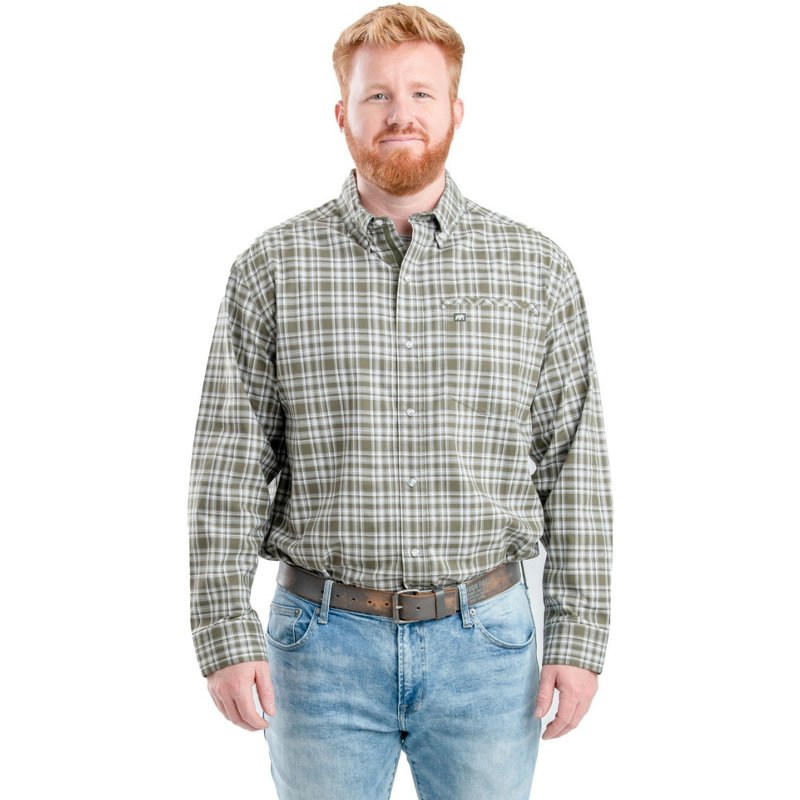 SH26PCGR360 Men Flex180 Foreman Long Sleeve Woven Button-Down Shirt, Plaid Cedar Green Cream - Small