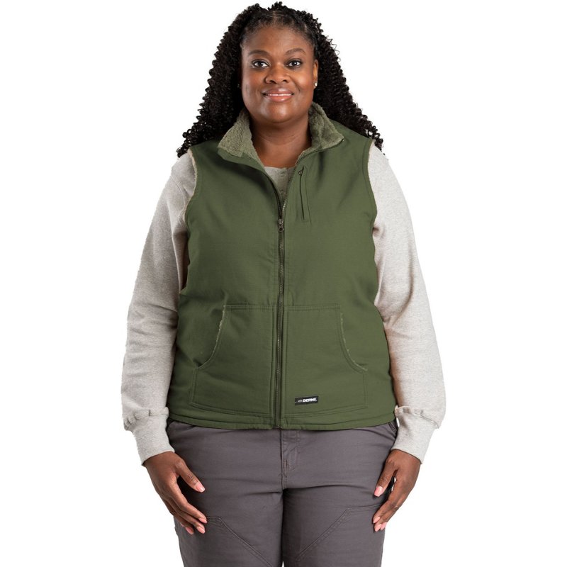 Berne Women's Sherpa-Lined Softstone Duck Vest Cedar Green, Small - Women's Athletic Jackets at Academy Sports