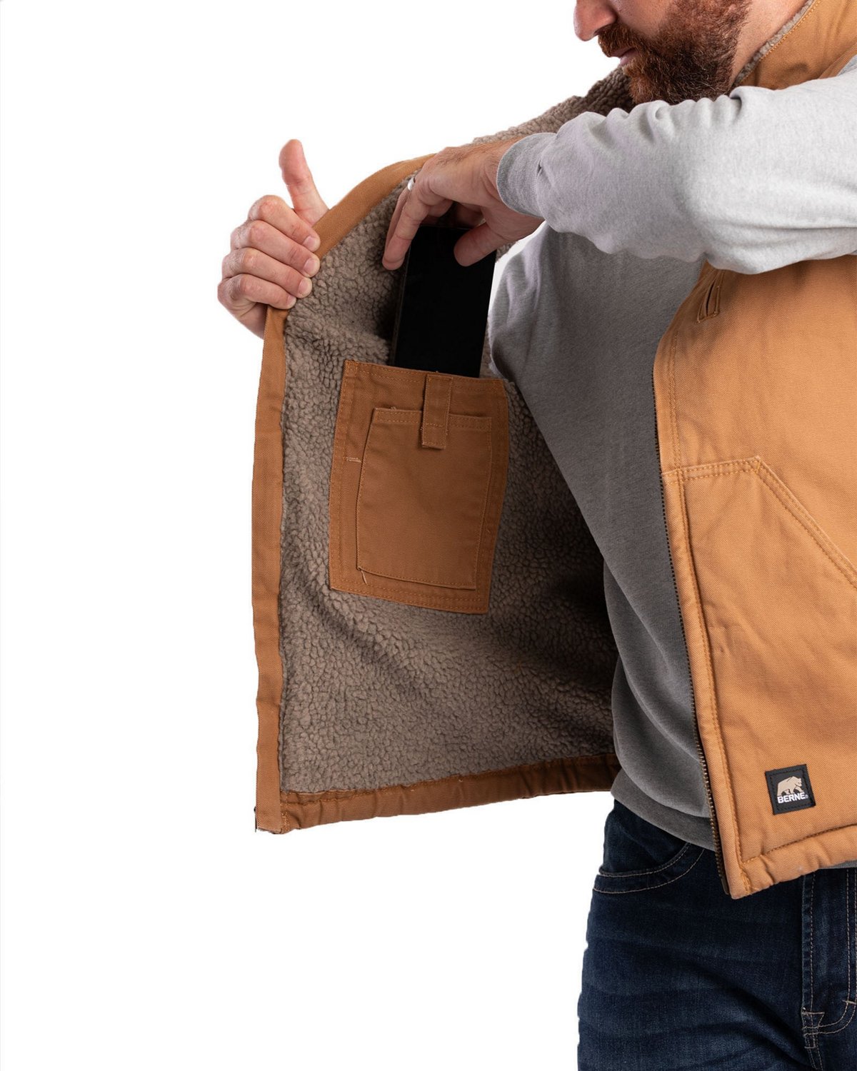 Berne Men's Heartland Sherpa-Lined Washed Duck Vest                                                                              - view number 3