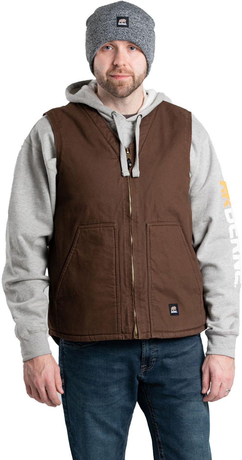 Berne Men's Heartland Sherpa-Lined Washed Duck V-Neck Vest