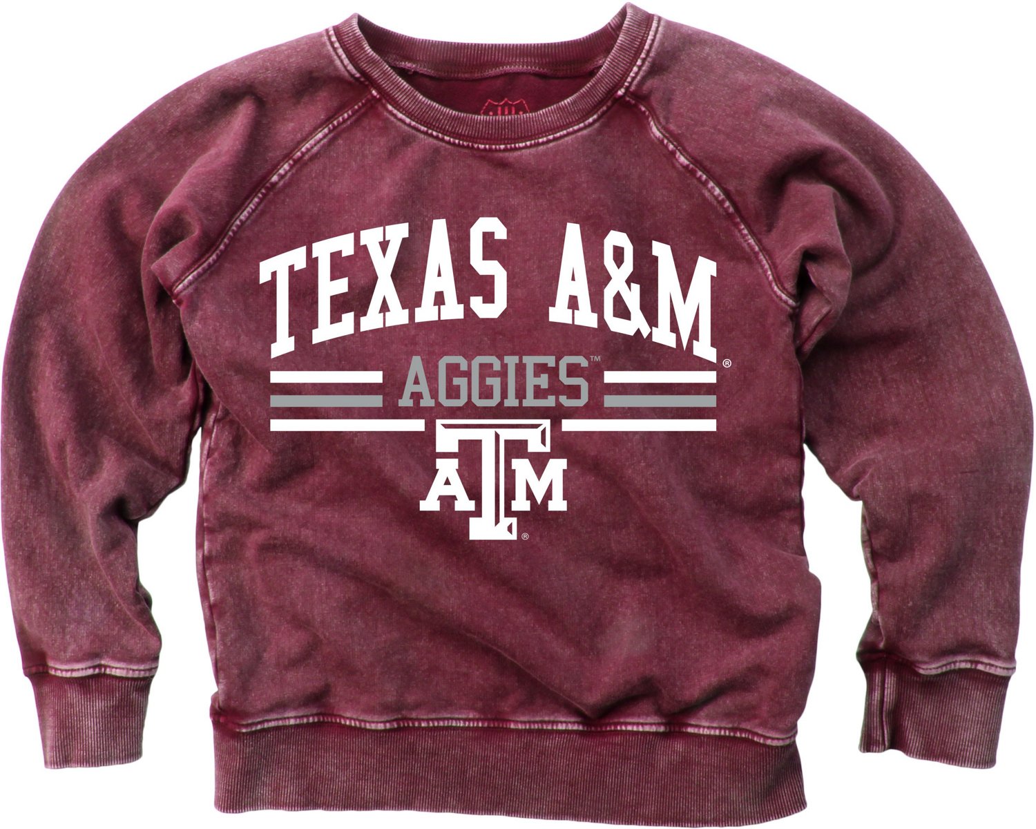 Wes and Willy Boys' Texas A&M University Faded Wash Fleece Long Sleeve Top