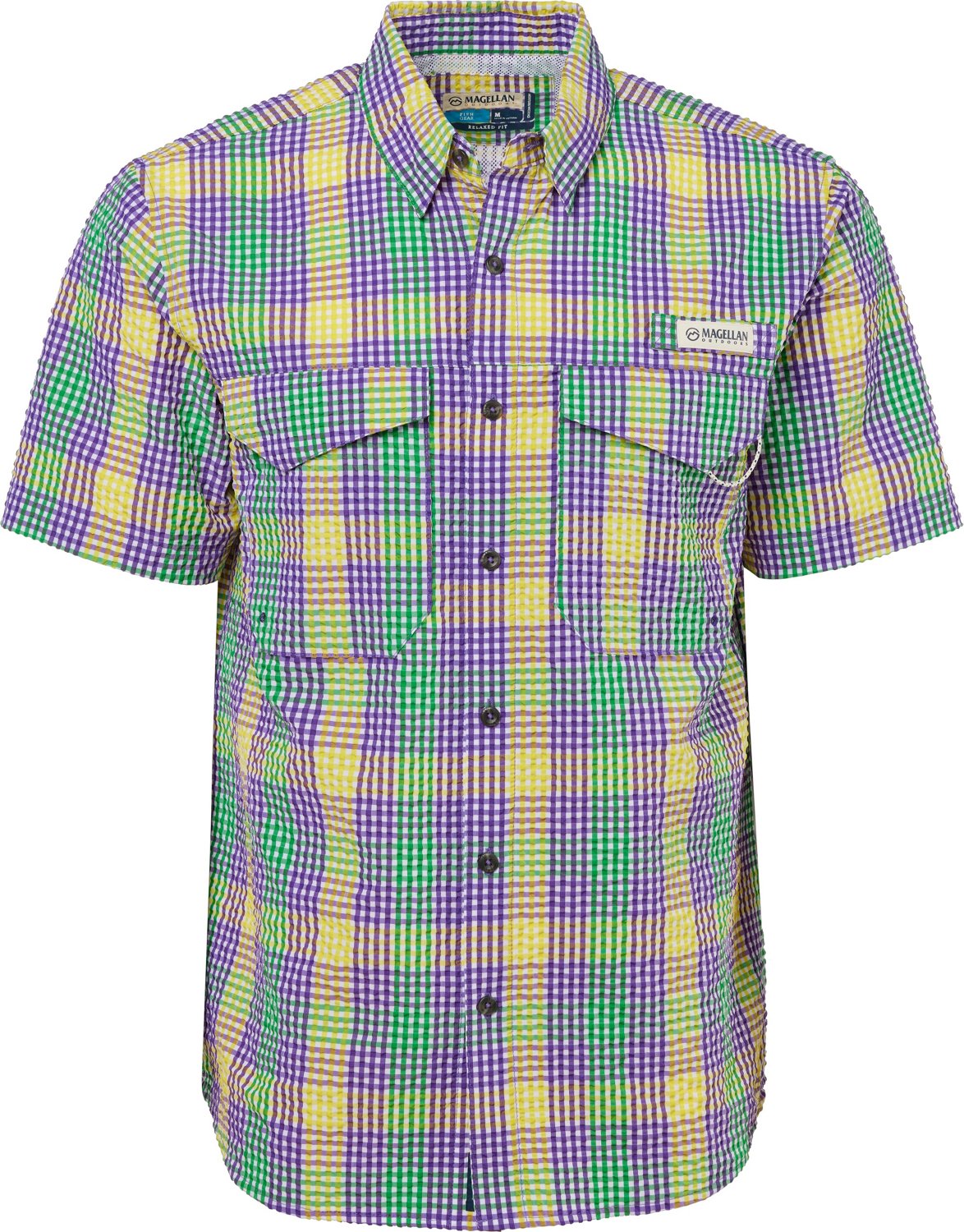 Magellan Vented Fishing Shirt, Green Yellow Checks