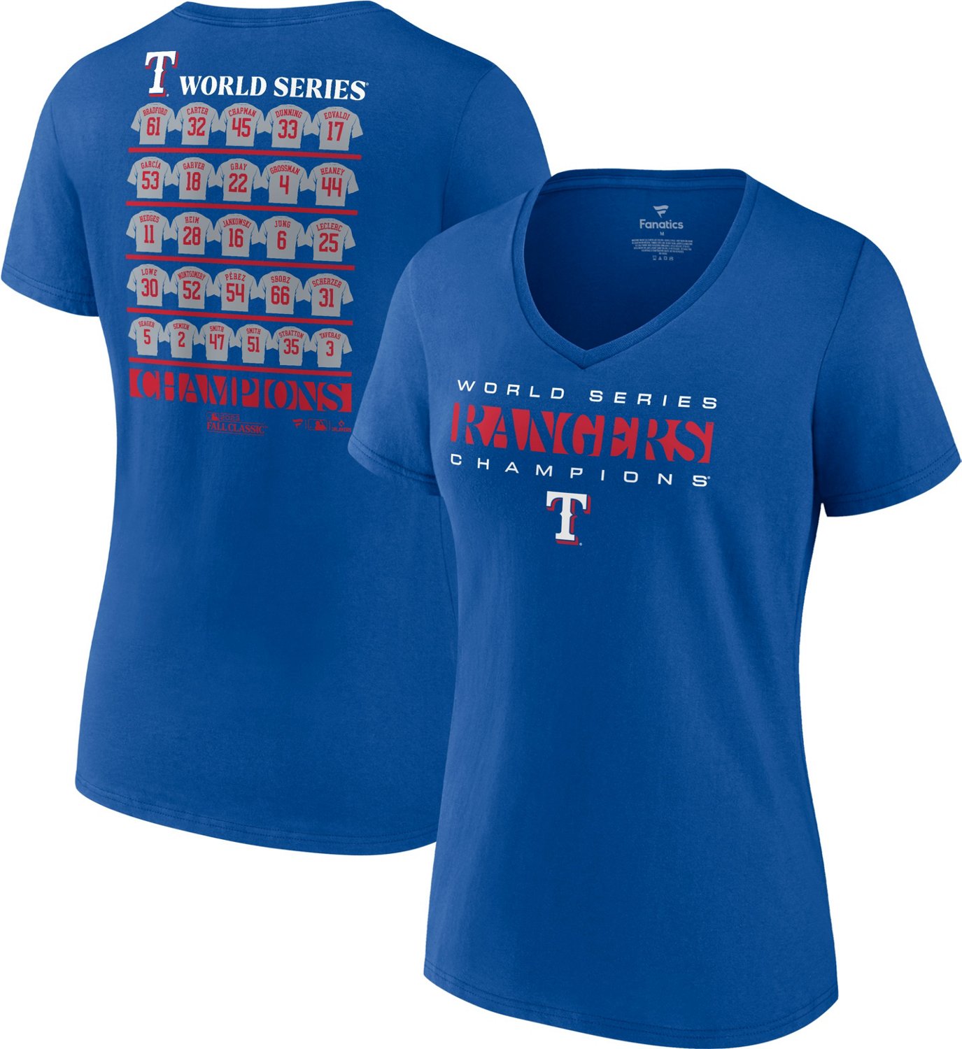 Fanatics Women's Rangers 2023 MLB World Series Champs Jersey Roster Short Sleeve T-Shirt - view number 3