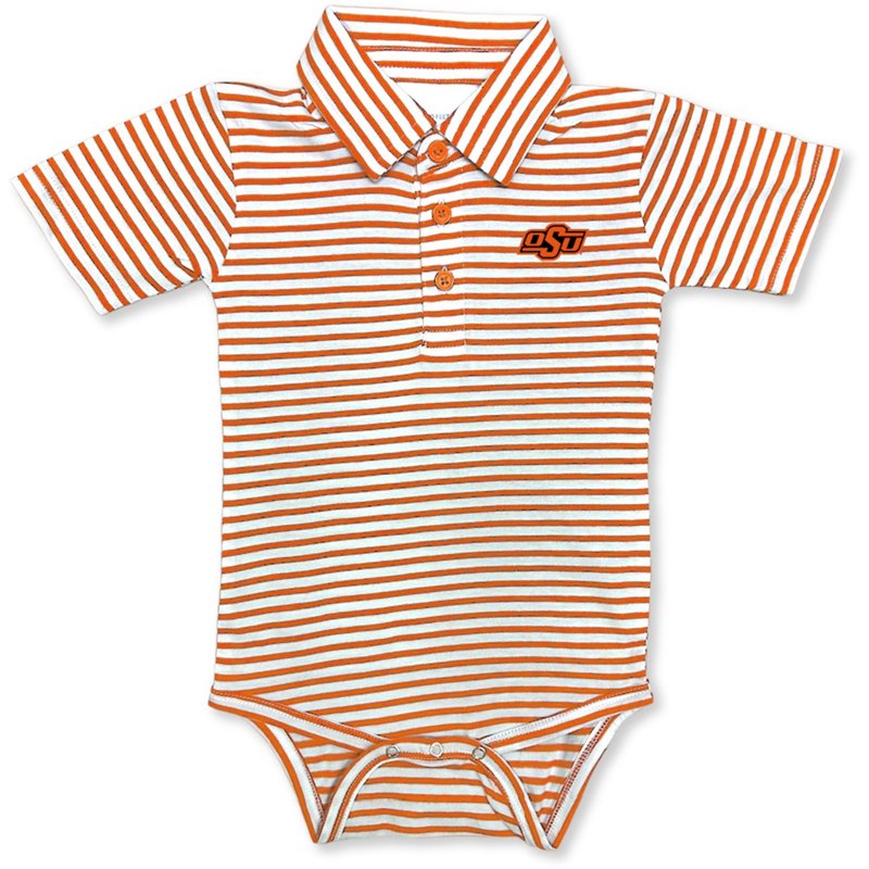 Atlanta Hosiery Company Infant Boys' Oklahoma State University Stripe Polo Creeper Orange, 12 Months Infant - NCAA Youth Apparel at Academy Sports