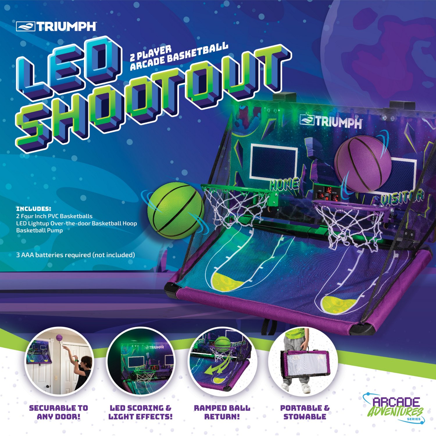 Triumph Arcade Adventures OvertheDoor LED Basketball Hoop Academy