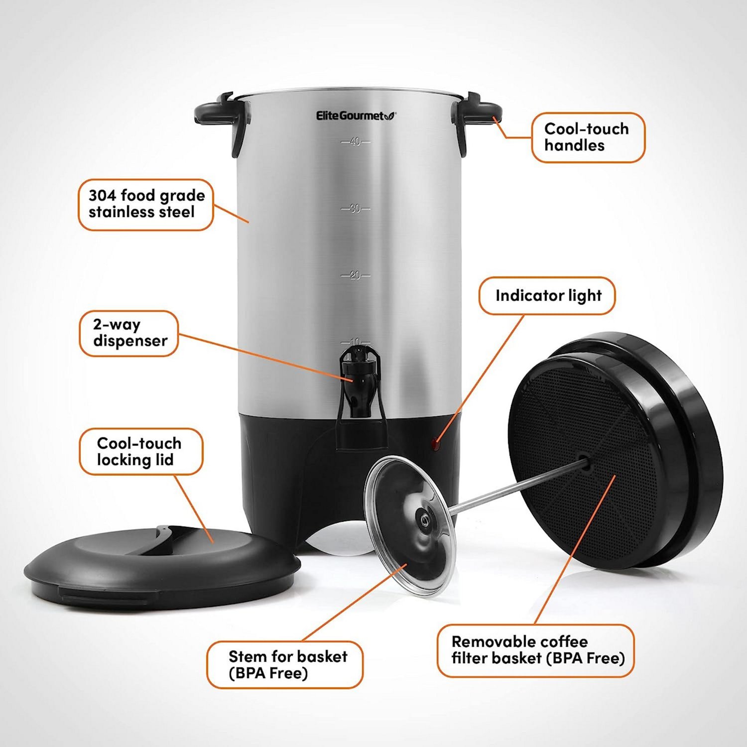 Elite Gourmet Stainless Steel 40-Cup Coffee Urn and Hot Water Dispenser - view number 7
