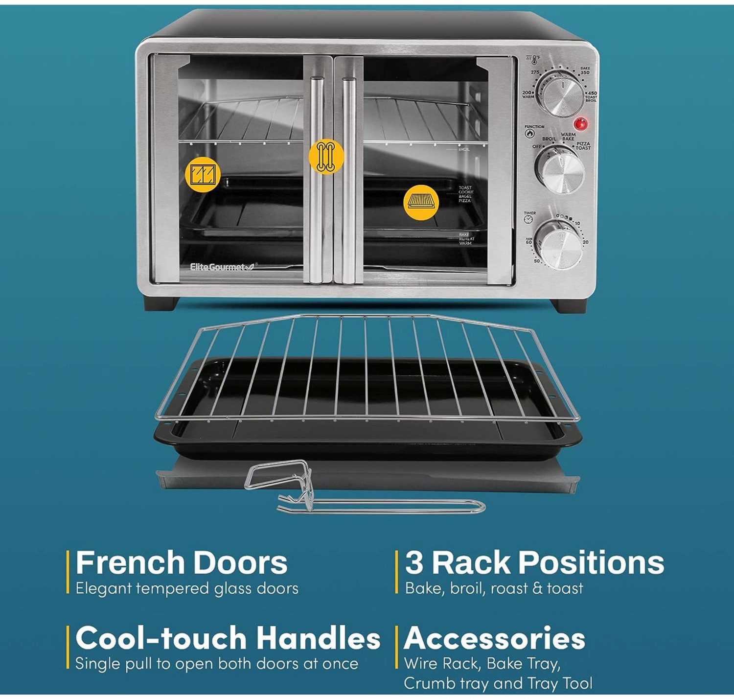 Elite Gourmet Double French Door Toaster Oven                                                                                    - view number 3