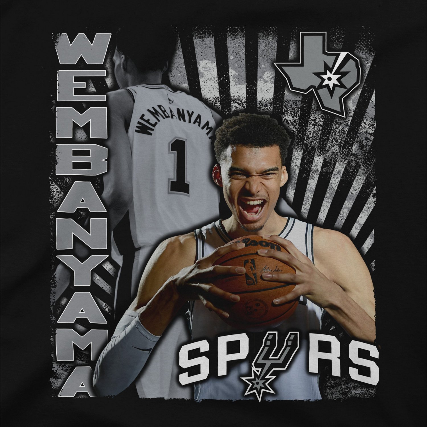 Stadium Essentials Men's San Antonio Spurs Victor Wembanyama #1 Heads Up Short Sleeve T-shirt - view number 3