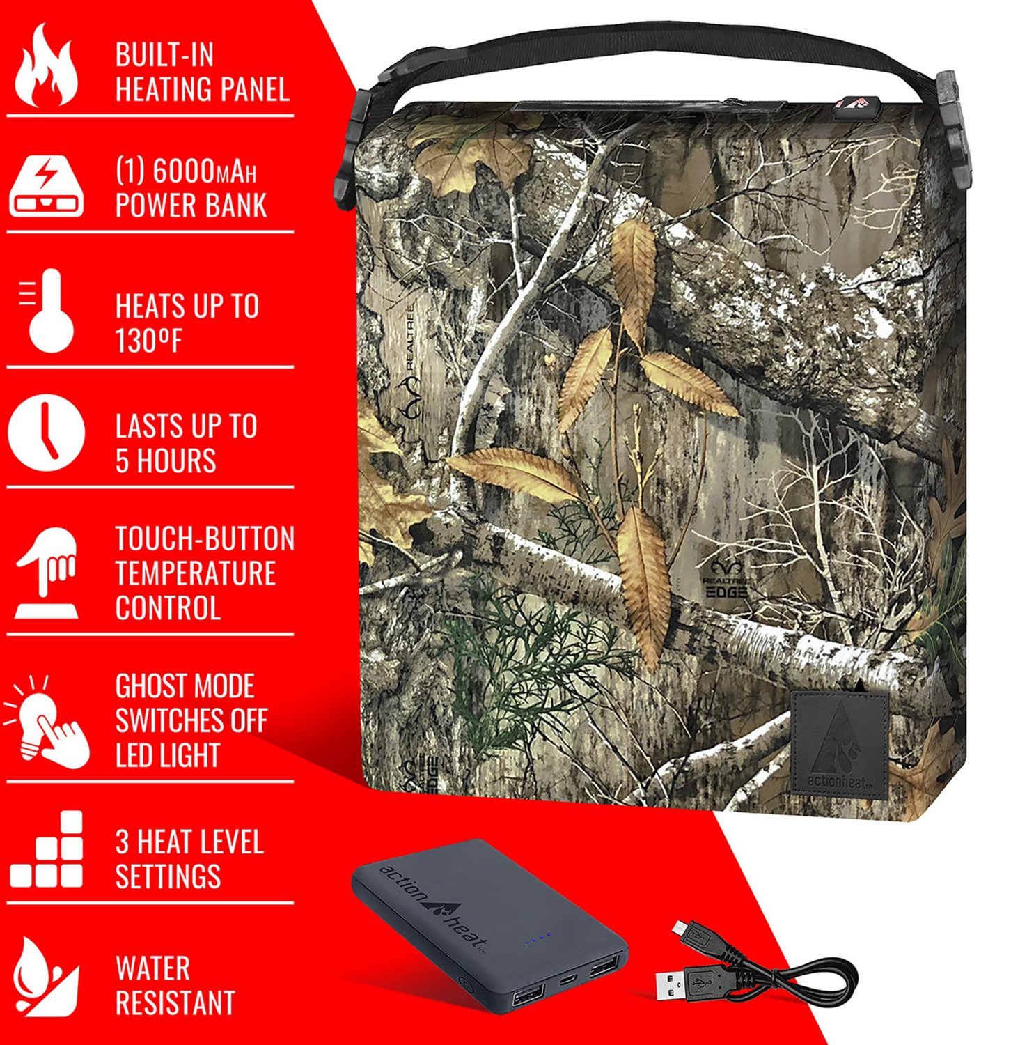 ActionHeat 5 Volt Battery-Heated Camouflage Seat Cushion