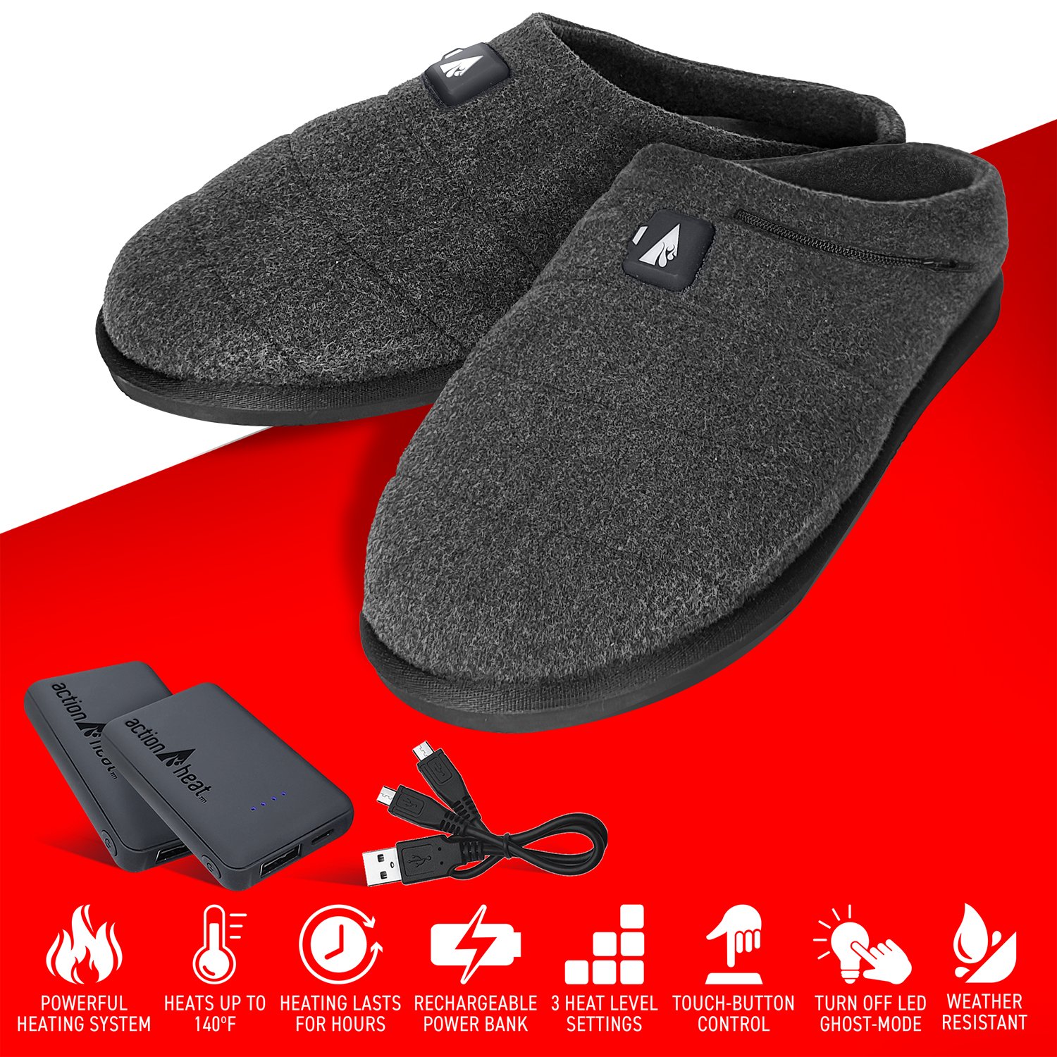 ActionHeat Adults' 5 Volt Battery-Heated Slippers
