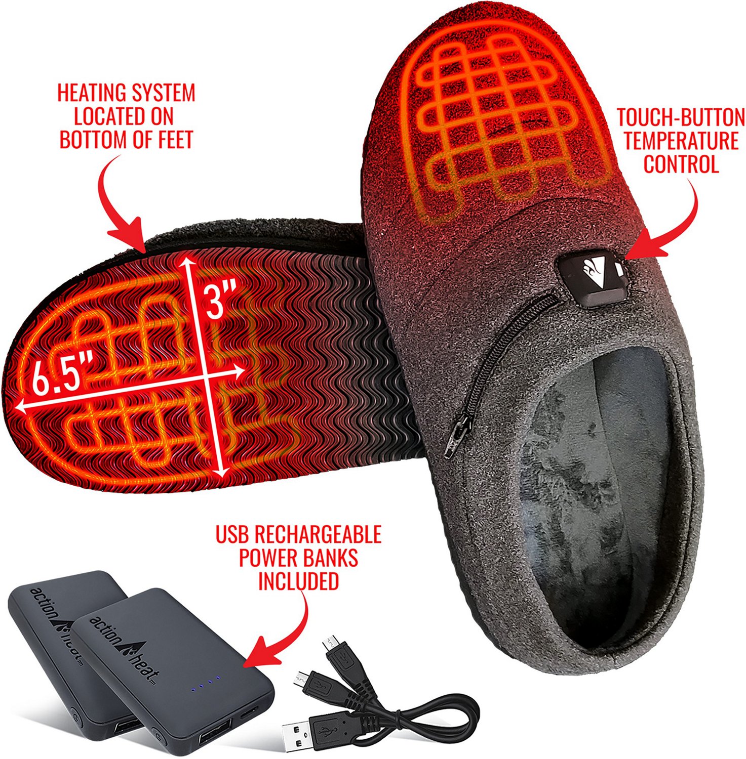 ActionHeat Adults' 5 Volt Battery-Heated Slippers