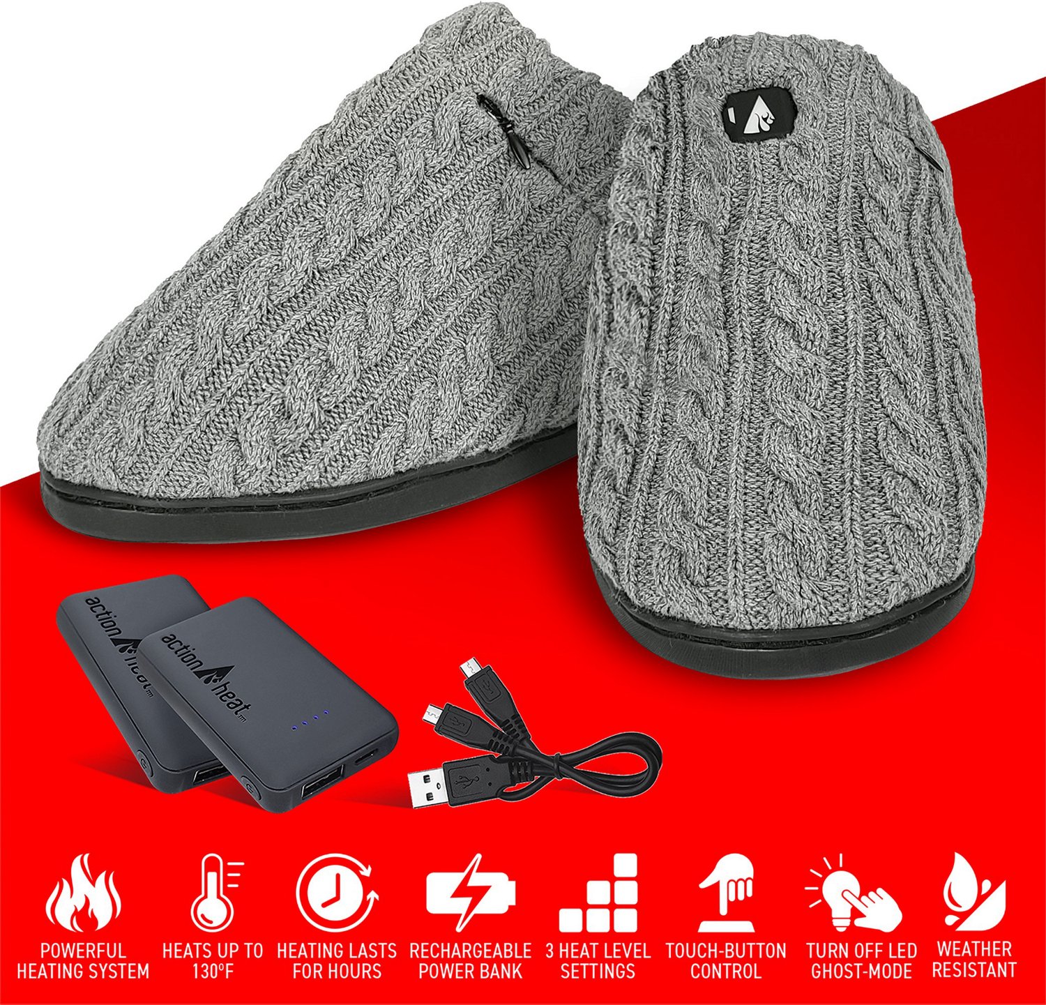 ActionHeat Adults' 5 Volt Battery-Heated Cable Knit Slippers - view number 5