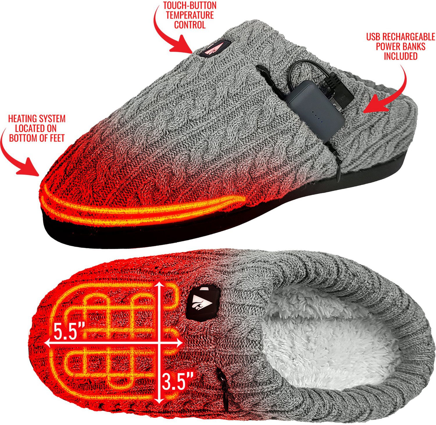 ActionHeat Adults' 5 Volt Battery-Heated Cable Knit Slippers - view number 6