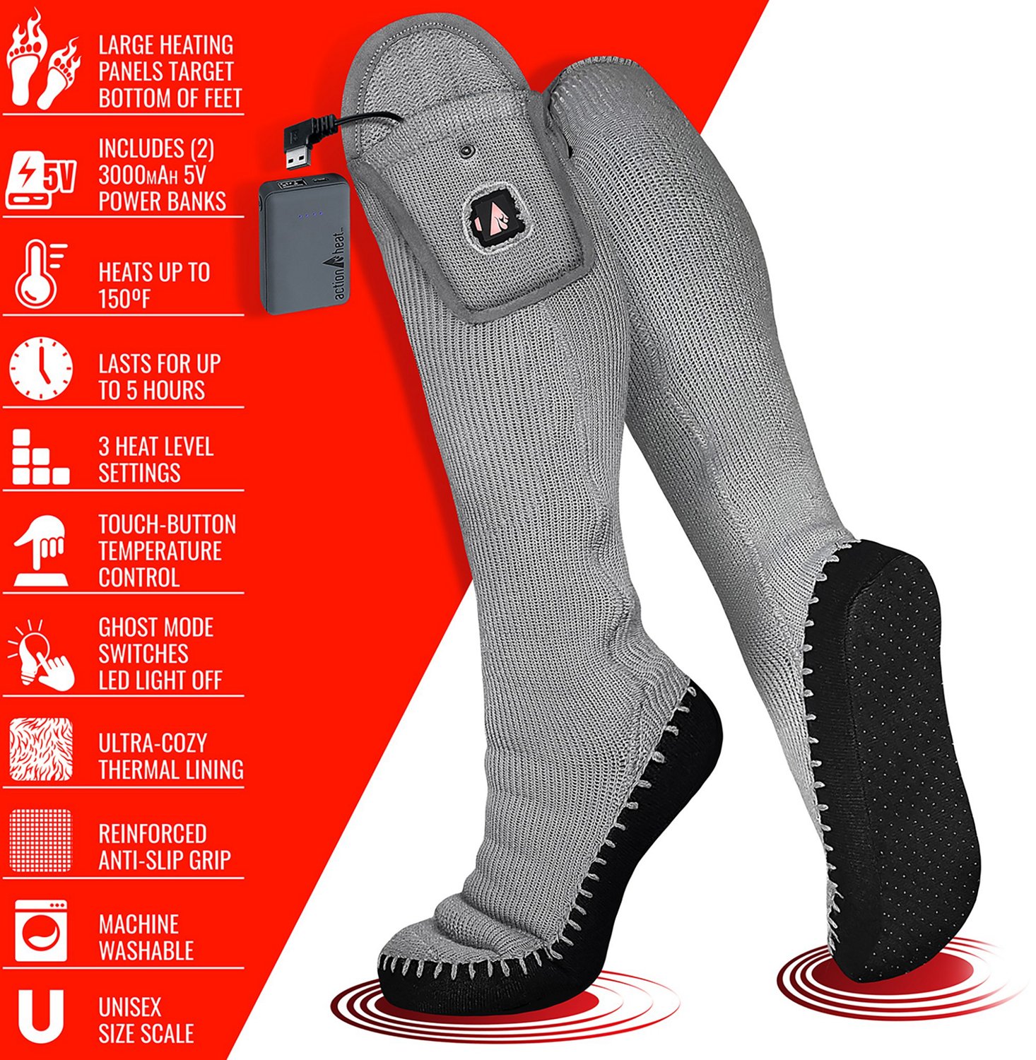 ActionHeat Adults' 5 Volt Battery-Heated House Slipper Socks - view number 6
