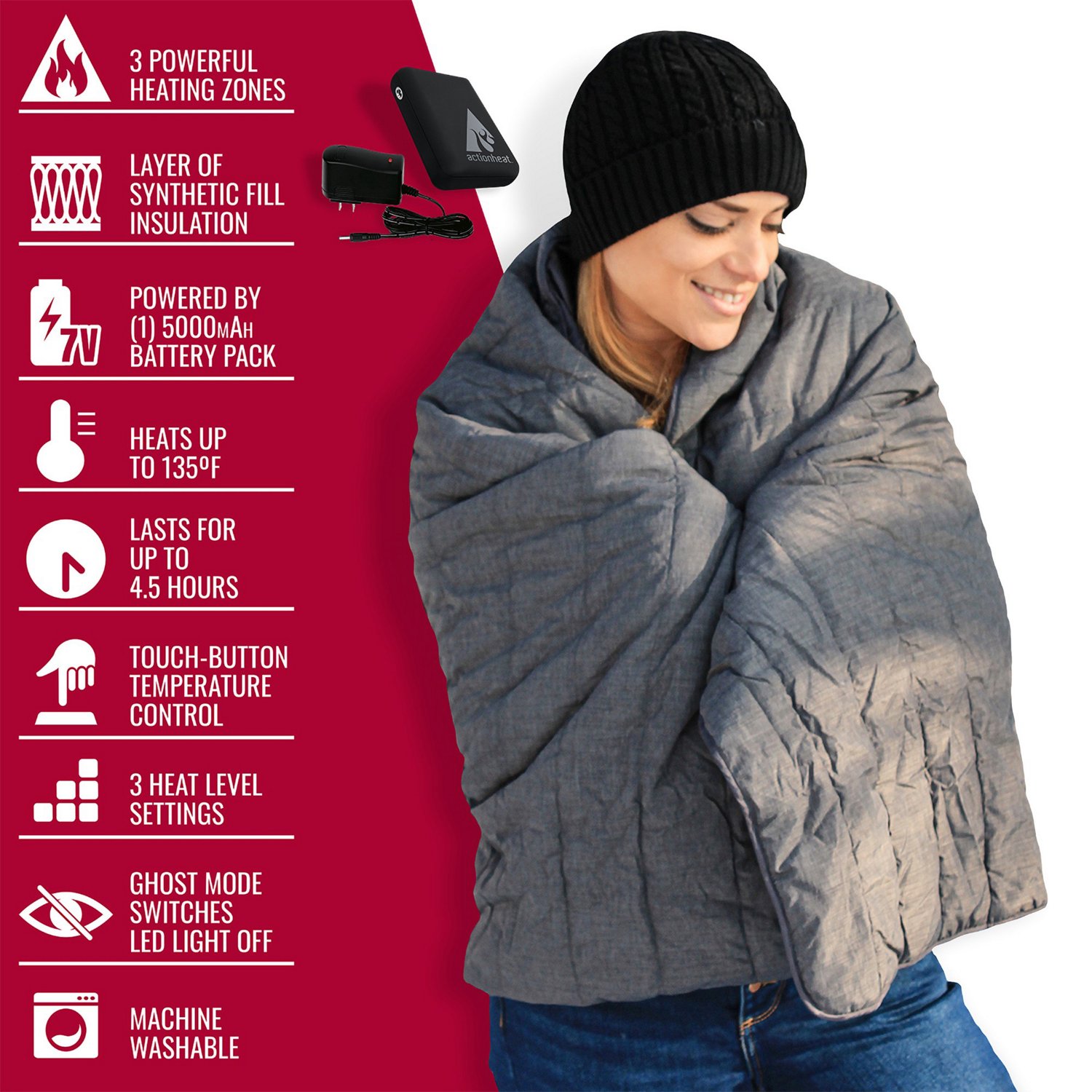 ActionHeat 7 Volt Battery Heated Throw Blanket | Academy