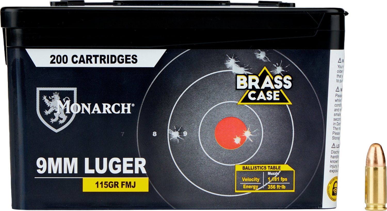 Monarch Brass Case 9mm Luger 115-Grain Flip Top Ammunition Can - 200 Rounds