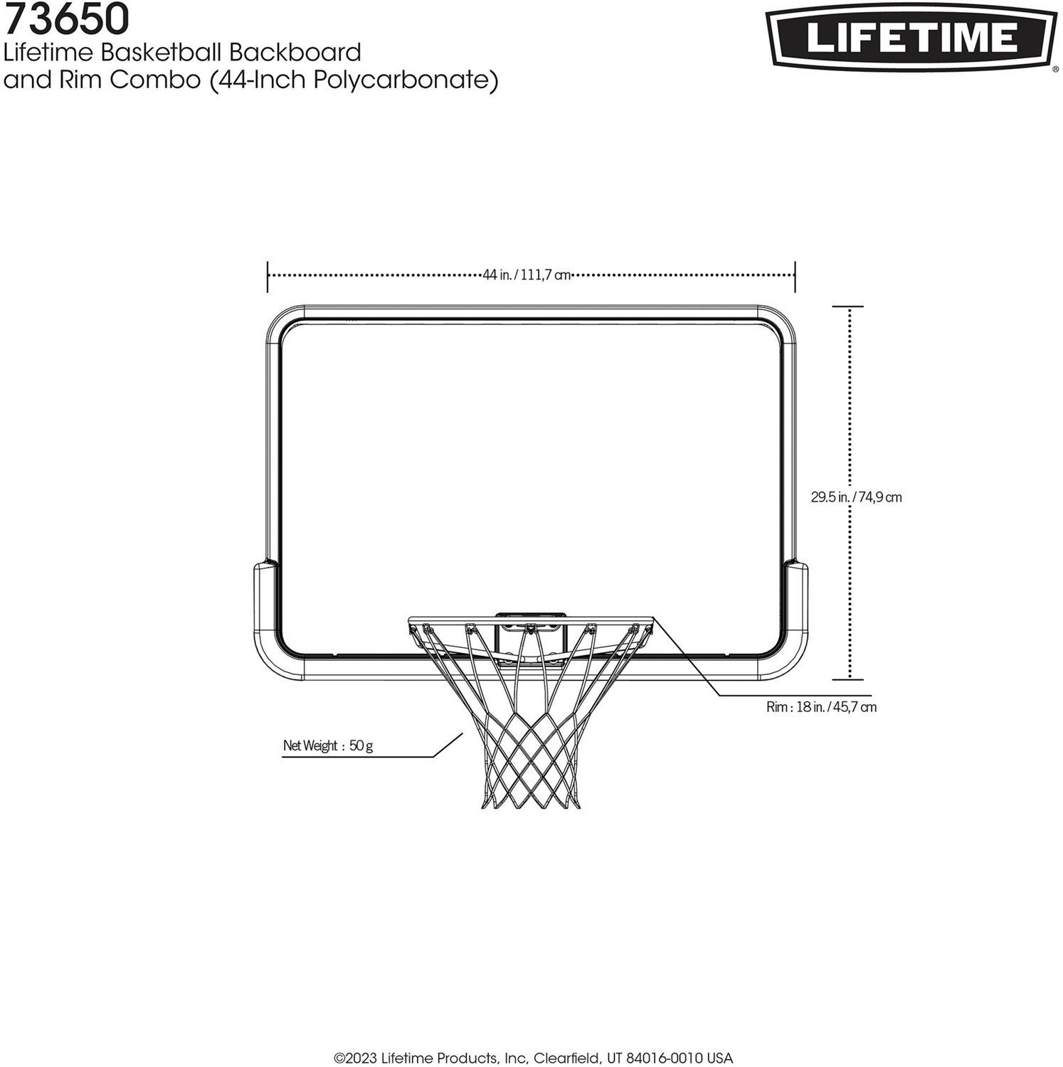 Lifetime 44 in Polycarbonate Basketball Backboard and Rim Combo                                                                  - view number 6