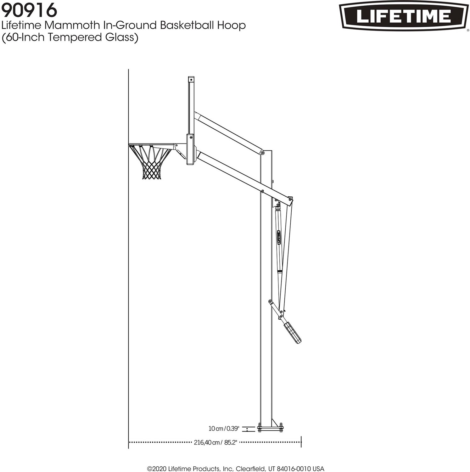 Lifetime Mammoth Bolt Down 60 in Glass Basketball Hoop
