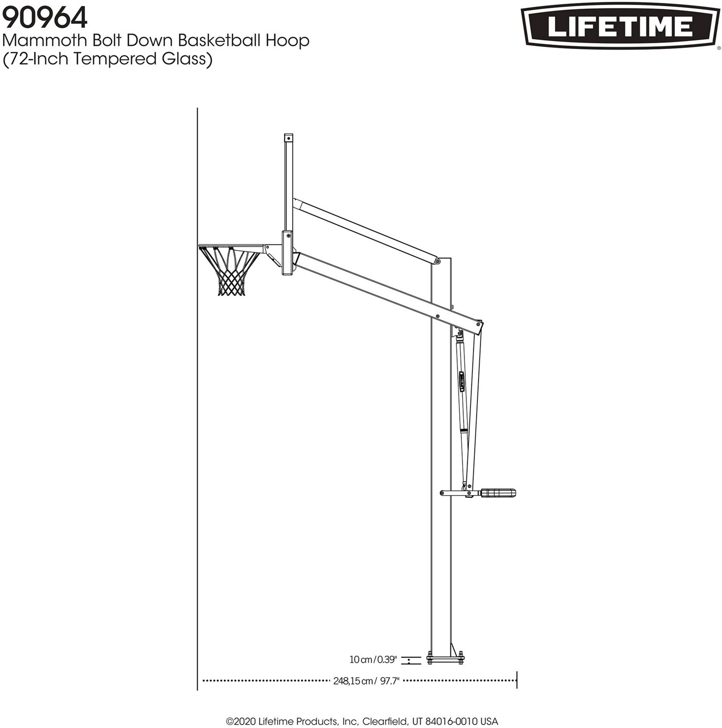 Lifetime Mammoth Bolt Down 72 in Glass Basketball Hoop                                                                           - view number 8