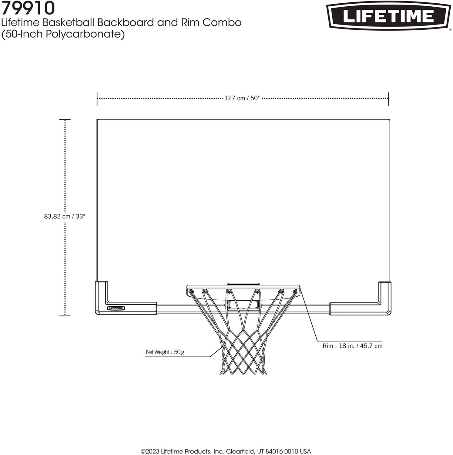 Lifetime Basketball 50 in Polycarbonate Backboard and Rim Combo Academy