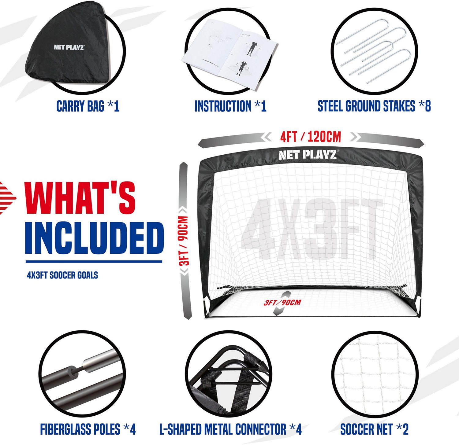 NetPlayz 4 ft x 3 ft x 3 ft Instant Pop-Up Portable Soccer Goals 2-Pack - view number 4