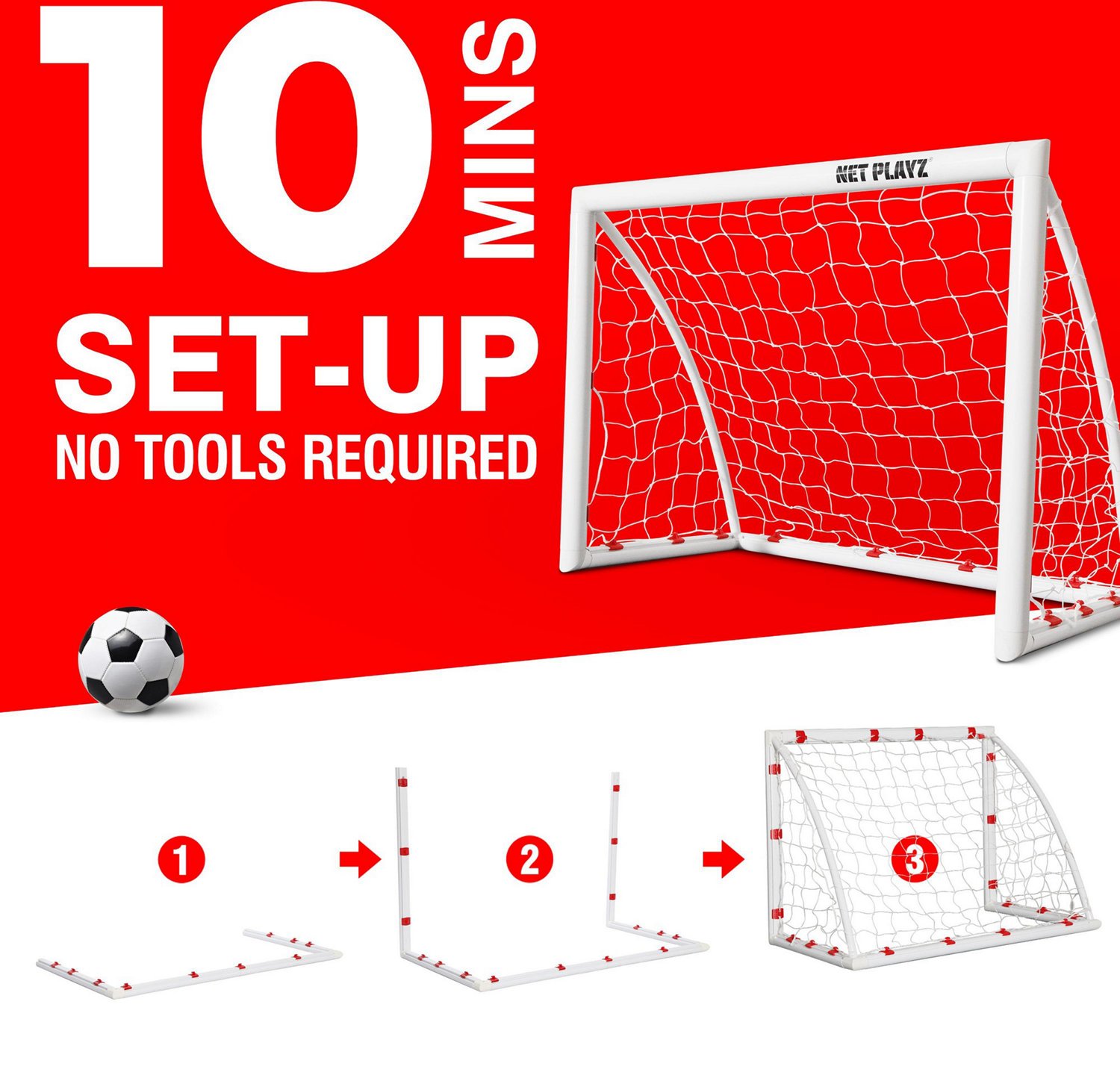 NetPlayz 4 ft x 2 ft x 3 ft Backyard PVC Soccer Goal Academy